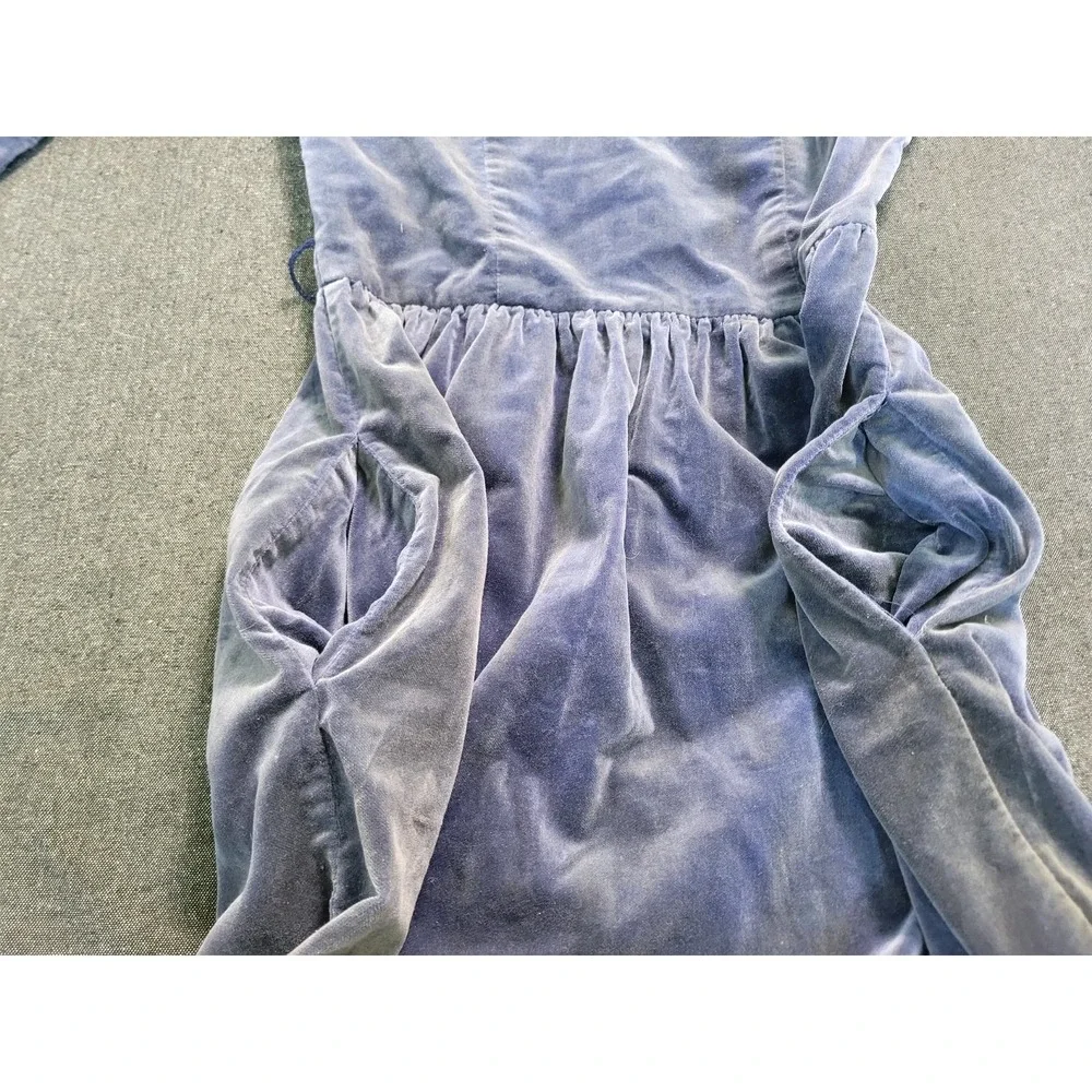 Vintage 40s‎ 50s Dusty Blue Velvet Midi Dress 3/4 Sleeve Ribbon Waist FLAW XS